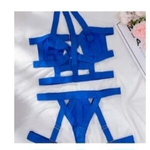 Blue Strappy Harness Lingerie Set